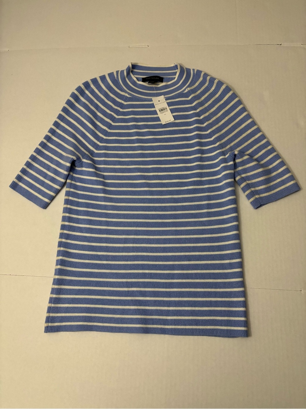 Ann Taylor Short Sleeved Striped  Crew Neck Sweater Size M